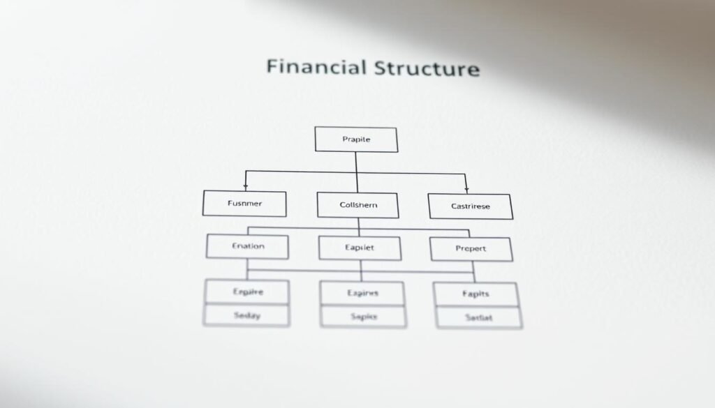 A detailed illustration of a financial structure chart, featuring a clean and organized layout with distinct sections. The chart is rendered in a minimalist, high-contrast style, with clearly defined shapes and lines to convey the different components and their relationships. The background is a subtle, muted tone that allows the chart to take center stage. The lighting is soft and diffused, creating a sense of depth and clarity. The overall composition is balanced and visually appealing, designed to effectively communicate the financial information within the context of the article's subject and section title.