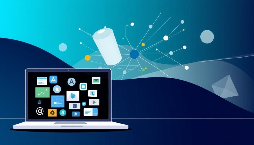 A modern, minimalist illustration showcasing strategies for maximizing value from digital deals. In the foreground, a stylized laptop displays various digital product icons, representing the diverse range of software and services available on platforms like AppSumo. The middle ground features a dynamic arrangement of geometric shapes and lines, symbolizing the analytical and organizational aspects of deal optimization. The background evokes a sense of technological sophistication, with a subtle gradient and clean, futuristic design elements. The overall mood is one of efficiency, creativity, and the empowerment of digital consumers.