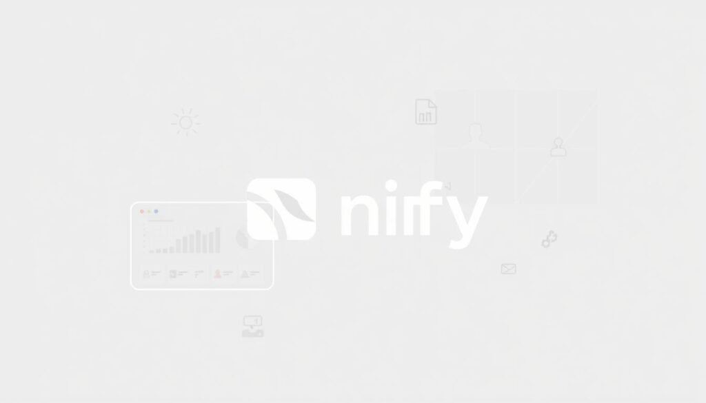 A sleek, minimalist illustration of the Nifty project management platform. In the foreground, a clean and modern user interface showcases the Nifty logo against a neutral background. The middle ground features a series of project management icons and symbols, such as Gantt charts, kanban boards, and task lists, all rendered in a muted color palette. In the background, a subtle grid pattern or diagram hints at the platform's data-driven capabilities and analytical tools. The overall composition conveys a sense of efficiency, organization, and the seamless integration of Nifty's features into the project management workflow.