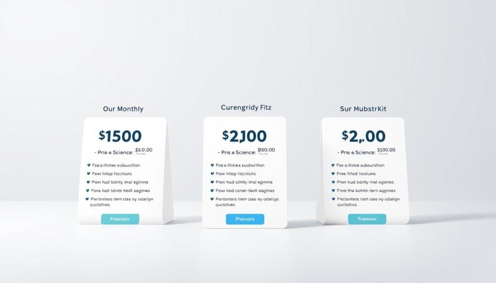 A sleek, modern illustration showcasing the monthly subscription pricing options for the MEL Science hands-on science kits. The foreground features three curated pricing tiers, each represented by a distinctive card with clear pricing details, plan descriptions, and visual cues alluding to the educational content. The middle ground showcases a subtle grid pattern, hinting at the structured curriculum and organized learning experience. The background gently fades into a soft, muted gradient, creating a sense of minimalist elegance and professionalism befitting the educational service. Crisp lighting, a shallow depth of field, and a clean, sophisticated color palette work together to convey the high-quality, premium nature of the MEL Science subscription offerings.