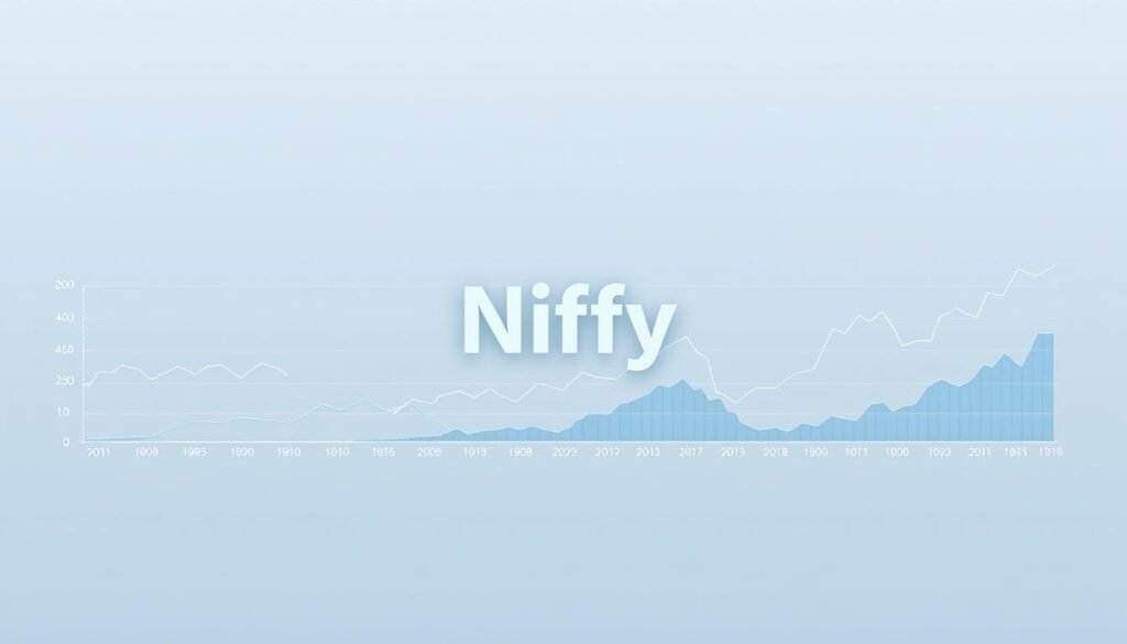 A sophisticated infographic illustrating the historical evolution of the Nifty index, with a clean, minimalist aesthetic. Displayed against a soft, muted gradient background, a series of line graphs and charts elegantly showcase the index's performance over time, using a color palette of blues and grays to convey a sense of professionalism and authority. The foreground features a central, stylized Nifty logo, subtly animated to draw the viewer's attention, while the middle ground depicts neatly organized data visualizations that highlight key milestones and trends. The overall composition strikes a balance between analytical rigor and visual appeal, creating an image that is both informative and visually striking.