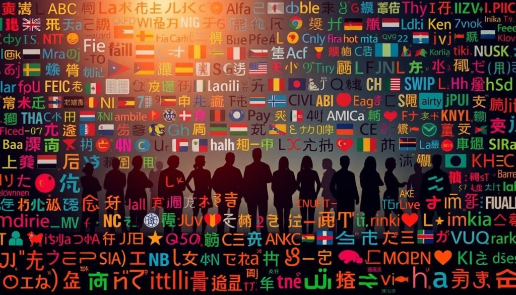 A vibrant mosaic of global languages, showcasing the diverse linguistic offerings on the italki platform. In the foreground, a kaleidoscope of alphabets and scripts, each representing a unique tongue, masterfully rendered with a warm, inviting lighting that draws the viewer in. The middle ground features silhouettes of people from various cultural backgrounds, symbolizing the inclusive and accessible nature of the online language learning experience. The background subtly blends in hues that evoke a sense of international collaboration and knowledge-sharing, creating an immersive and captivating visual experience.